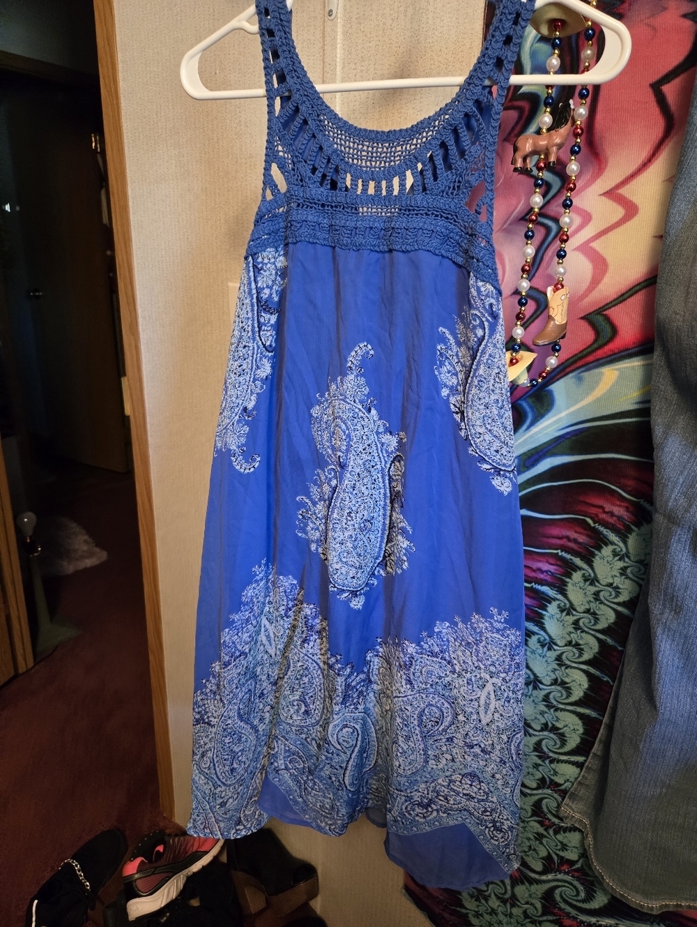Blue Crochet Yoke Paisley Sundress